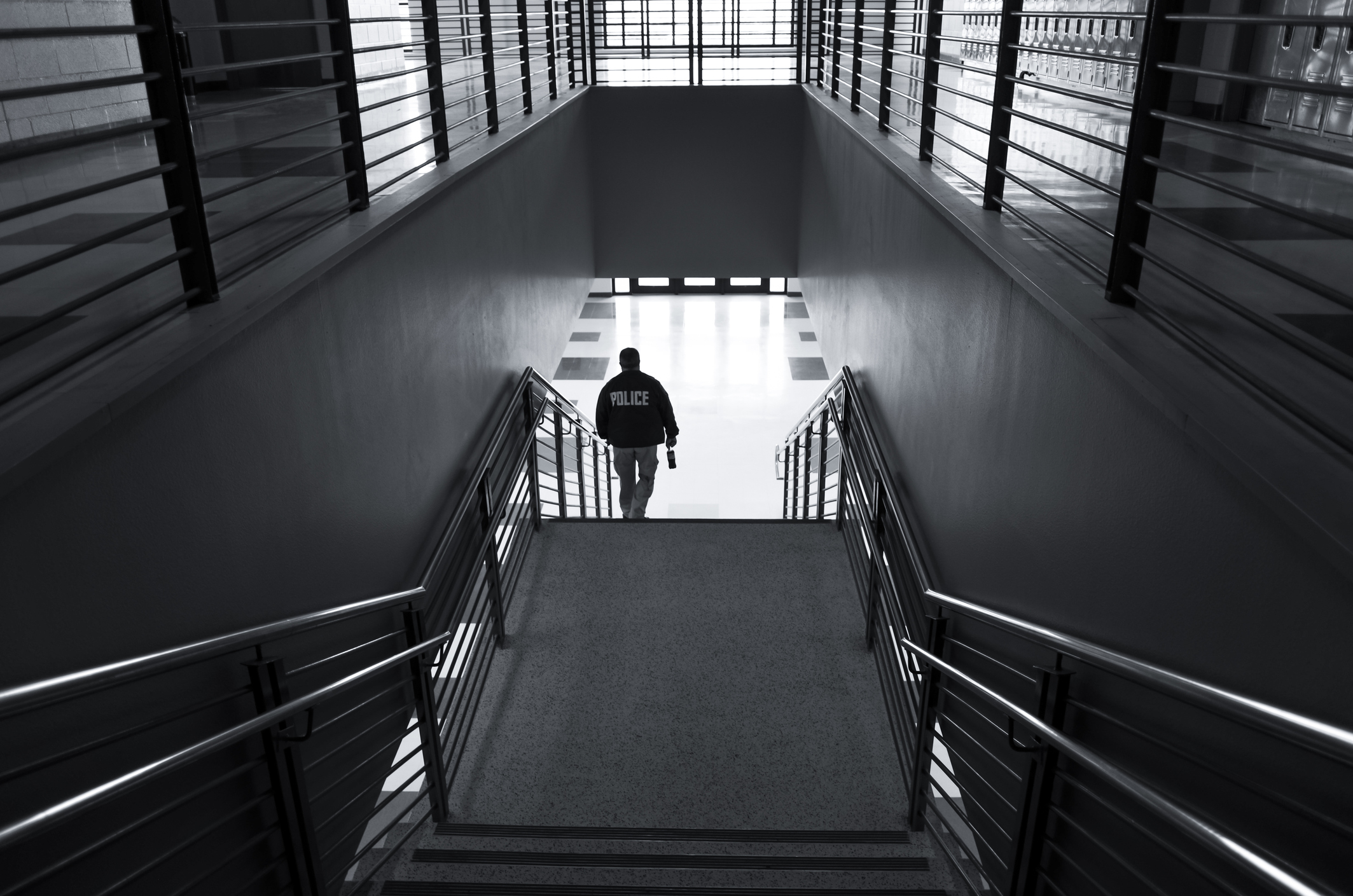 Black and white photo of a police officer